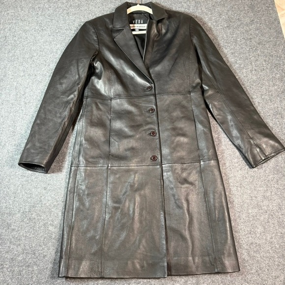 Reformation Veda Crosby 90s Longline Leather Blazer Black Trench Coat Sz Medium - Picture 4 of 13